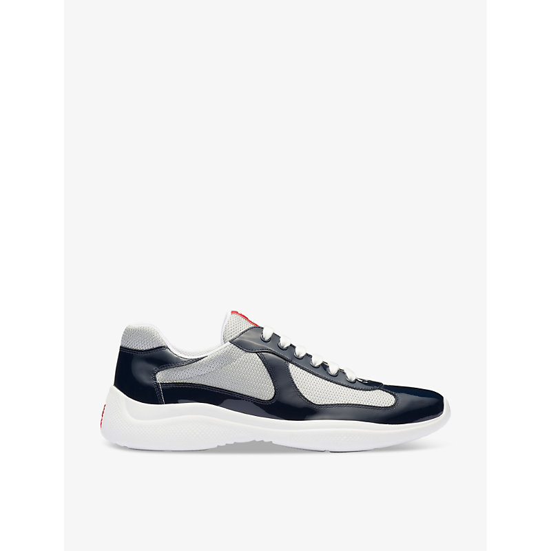 Shop Prada America's Cup Leather And Mesh Trainers In Blue