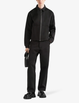 PRADA: Logo plaque spread-collar cotton and silk jacket
