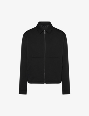 PRADA: Logo plaque spread-collar cotton and silk jacket