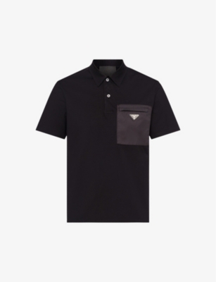 Shop Prada Brand-plaque Nylon-pocket Stretch-cotton Polo In Black