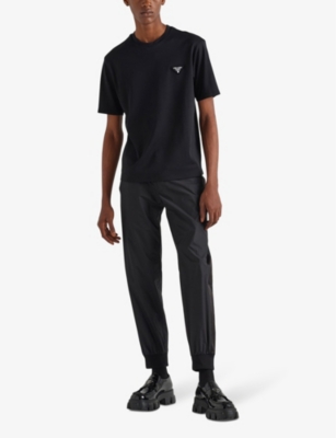 PRADA: Logo-patch crewneck cotton T-shirt