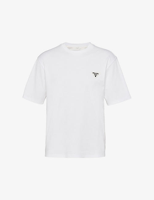 PRADA: Logo-patch crewneck cotton T-shirt