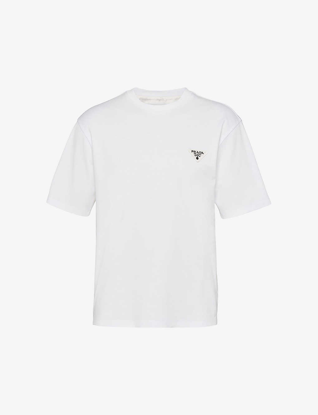 Shop Prada Logo-patch Crewneck Cotton T-shirt In White