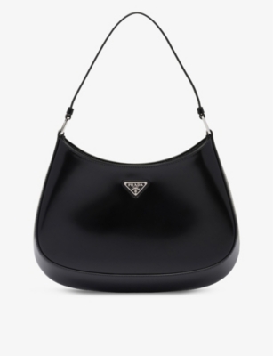 Prada Cleo Brushed Leather Shoulder Bag In Black