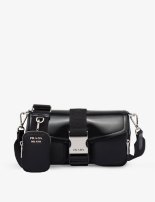 Prada Womens Black Pocket Buckled Leather Cross-body Bag