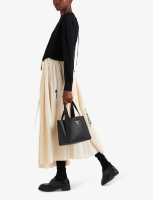 Shop Prada Brand-patch Medium Leather Tote Bag In Black