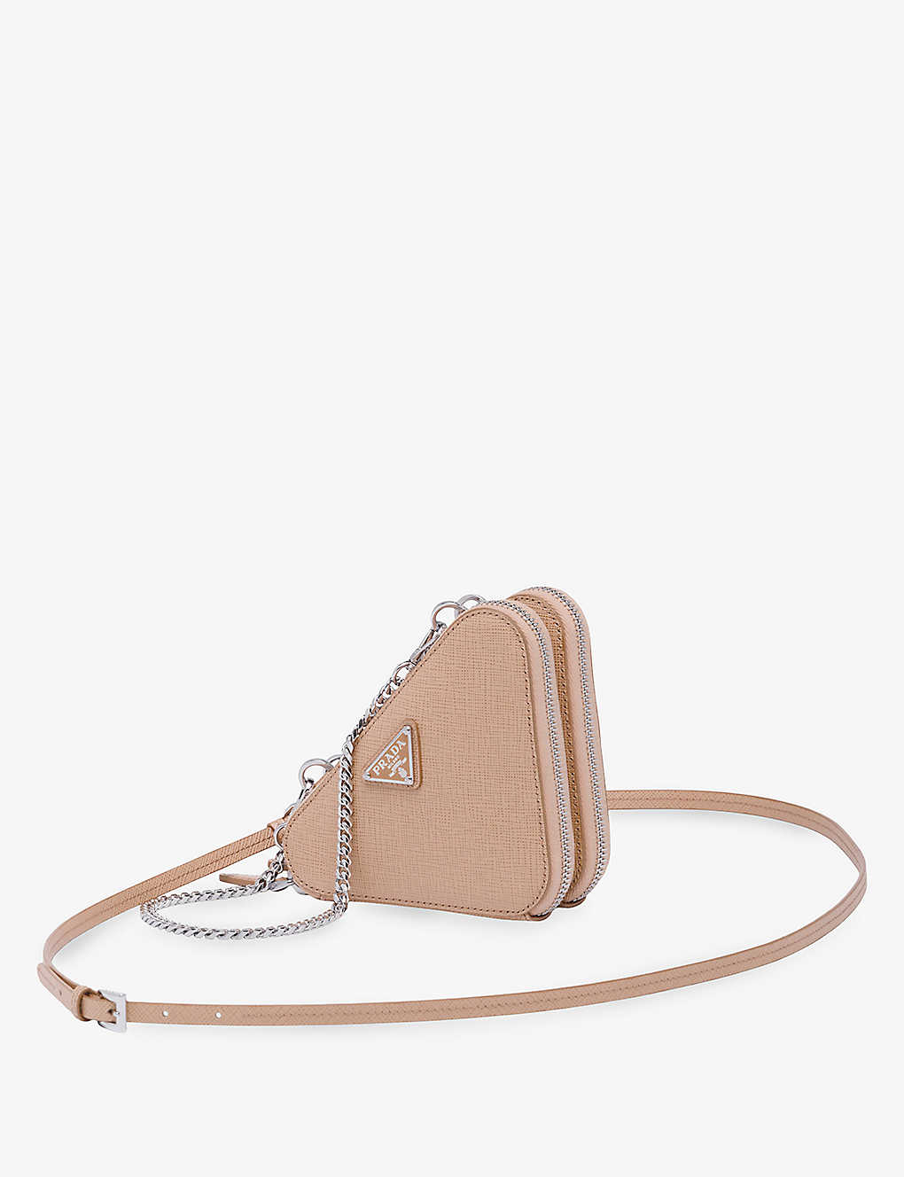 Shop Prada Powder Triangle-shaped Mini Leather Cross-body Bag