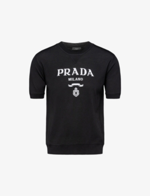 Shop Prada Brand-knit Crewneck Wool Jumper In Black