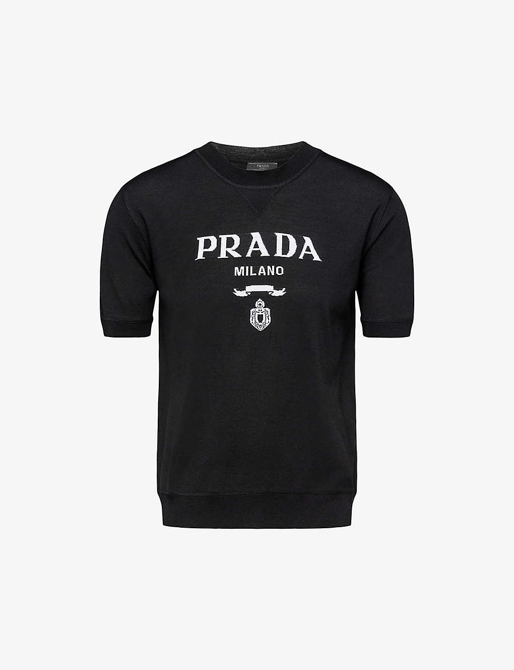 Shop Prada Brand-knit Crewneck Wool Jumper In Black
