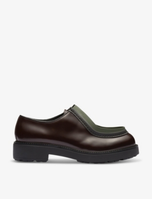PRADA: Diapason contrast-trim brushed-leather shoes