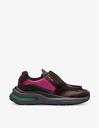 PRADA: Systeme brushed leather and suede mid-top trainers
