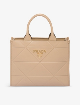 PRADA PRADA NEUTRAL SYMBOLE SMALL LEATHER TOTE BAG