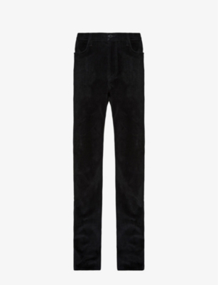Prada Mens Black Brand-plaque Straight-leg Velvet-denim Jeans