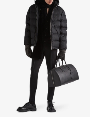 Prada Long Re-nylon Down Jacket In Black