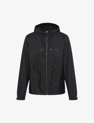 Prada Re-nylon Brand-plaque Recycled-nylon Hooded Jacket In Nero