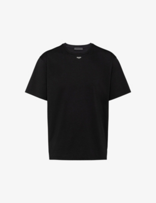 Prada Mens Black Logo-print Crewneck Stretch-cotton T-shirt