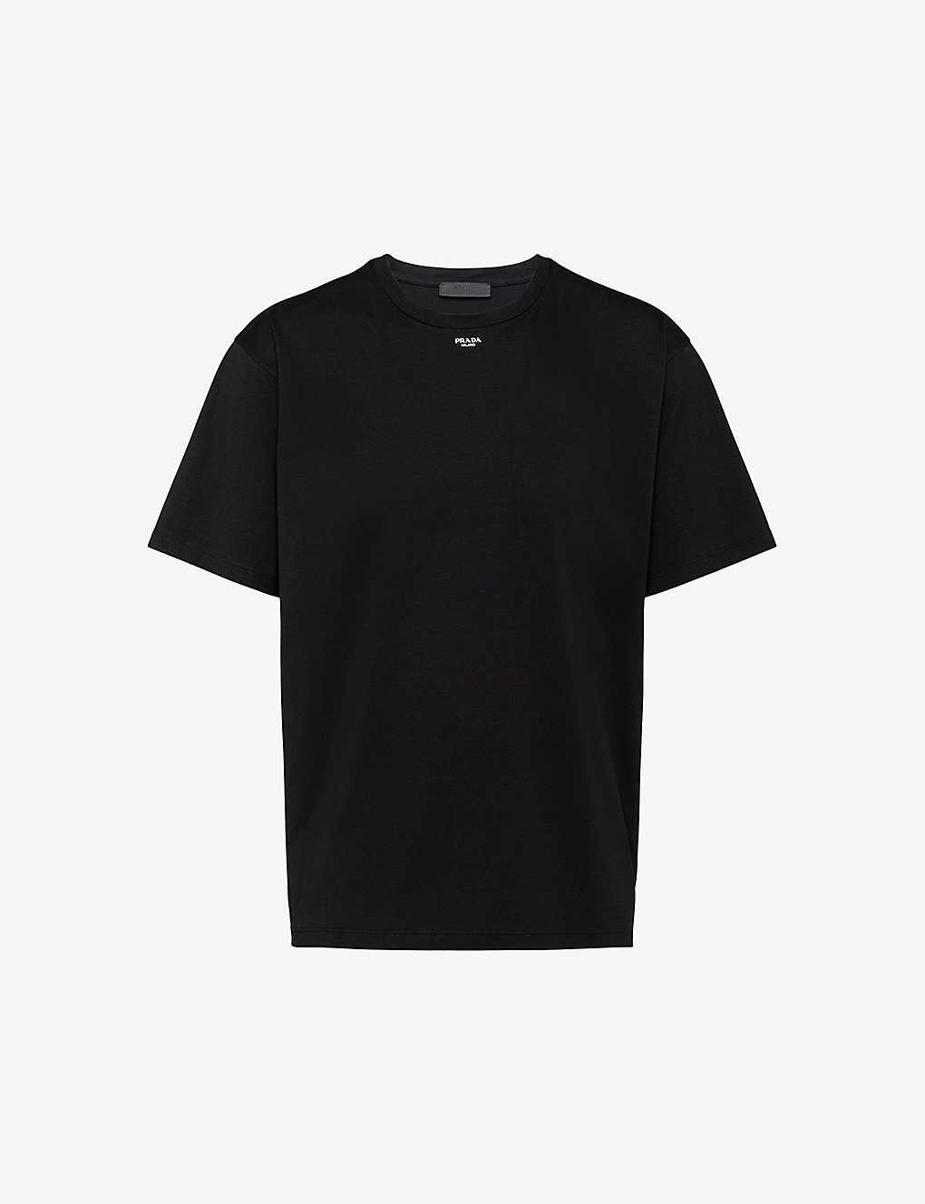 Prada Mens Black Logo-print Crewneck Stretch-cotton T-shirt