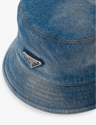 PRADA: Brand-plaque wide-brim denim bucket hat