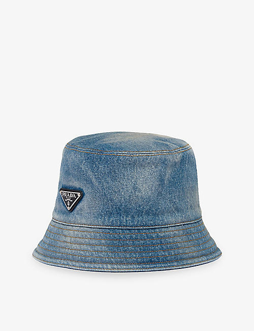 PRADA: Brand-plaque wide-brim denim bucket hat