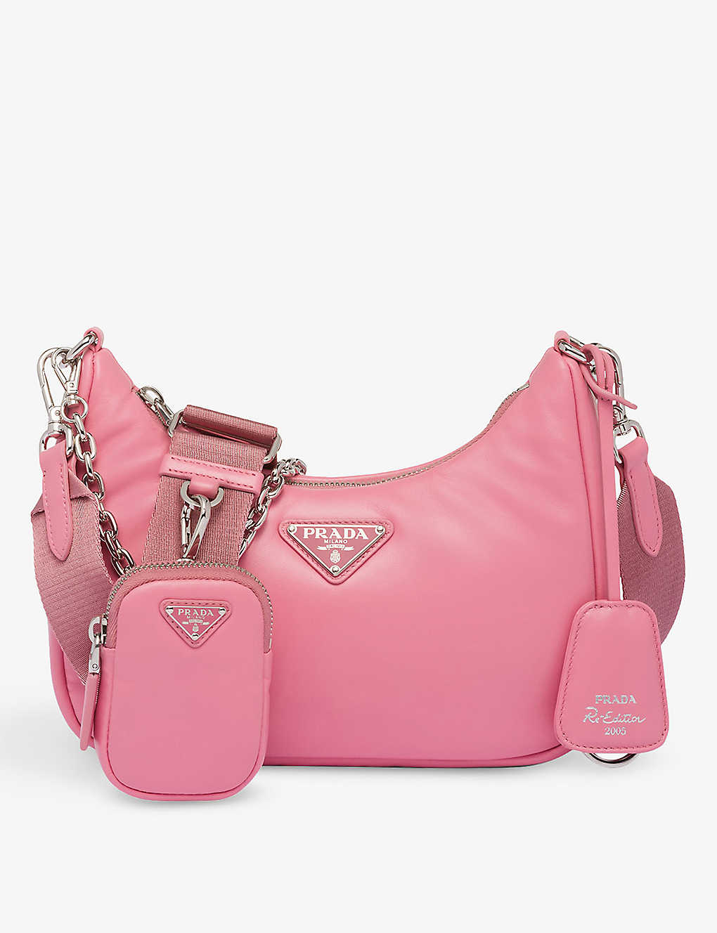 Shop Prada Womens Pink Re-edition 2005 Leather Shoulder Bag 1 Size