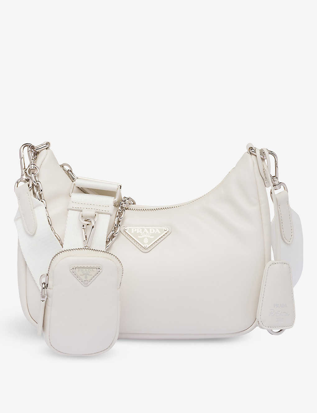 Prada Womens White Re-edition 2005 Leather Shoulder Bag