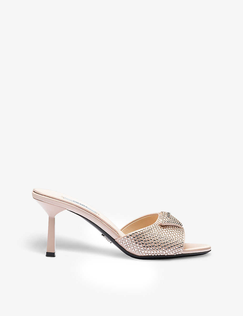 Prada Womens Powder Crystal-embellished Satin And Leather Heeled Sandals In Pale Pink