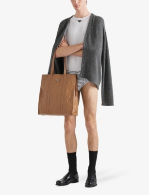 PRADA: Logo-plaque crewneck slim-fit cotton T-shirt