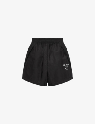 Shop Prada Womens Black Logo-embellished Re-nylon Recycled-polyamide Shorts