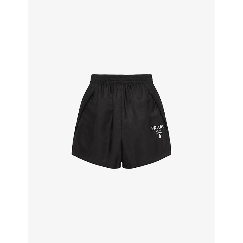 Shop Prada Logo-embellished Re-nylon Recycled-polyamide Shorts In Black