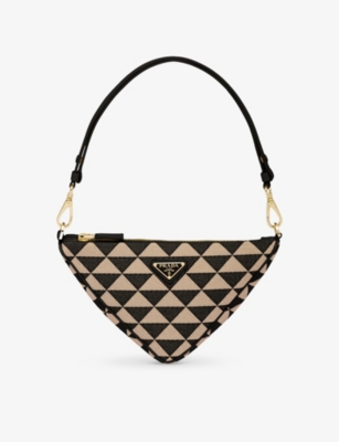 Prada Womens Black Triangle Mini Jacquard Bag