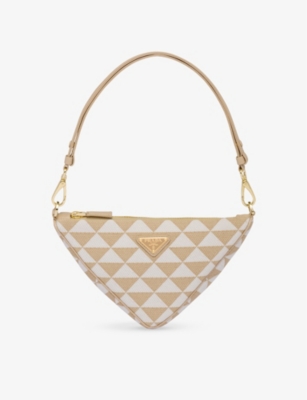 Prada Womens Neutral Triangle Mini Jacquard Bag