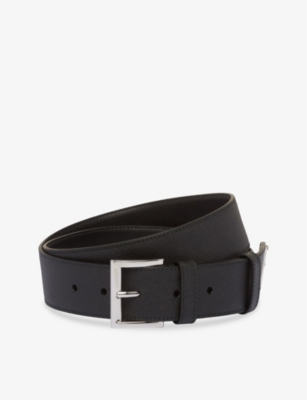 Prada Mens Black Logo-embellished Leather Belt