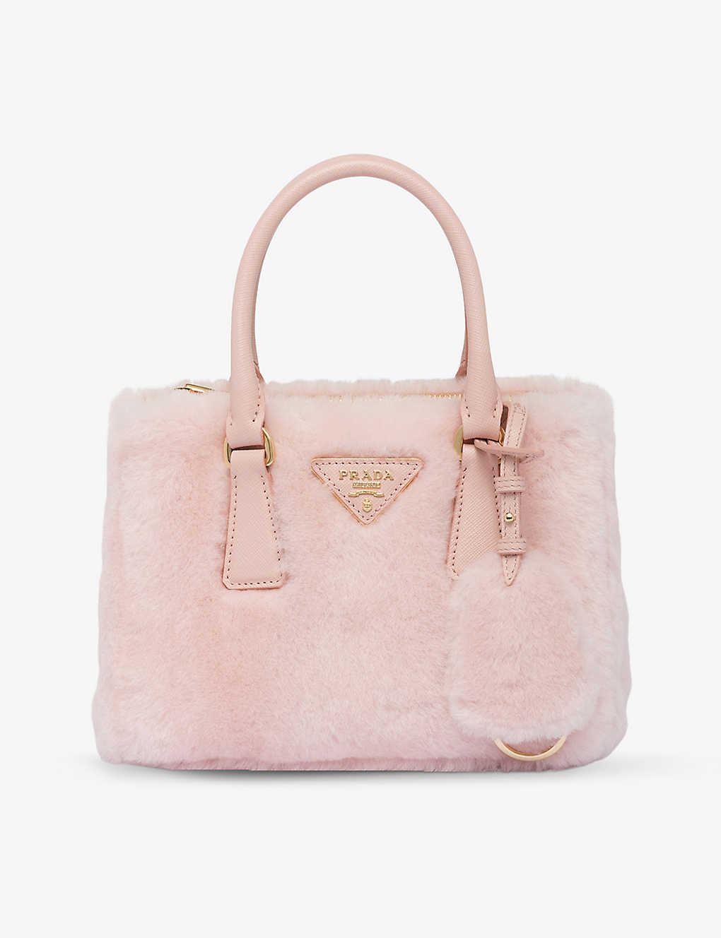 Prada Galleria Shearling Tote Bag In Pink