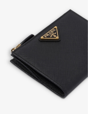 Shop Prada Womens Black Brand-plaque Small Saffiano Leather Wallet
