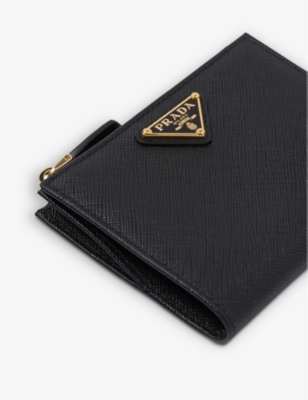 Prada Womens Black Brand-plaque Small Saffiano Leather Wallet In Black