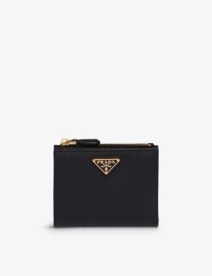 Prada Womens Black Brand-plaque Small Saffiano Leather Wallet