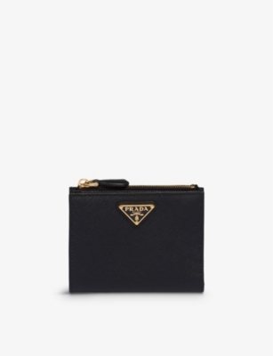 Prada Womens Black Brand-plaque Small Saffiano Leather Wallet In Black
