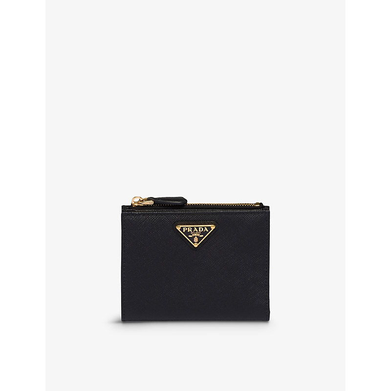 Prada Womens Black Brand-plaque Small Saffiano Leather Wallet