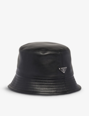 PRADA: Brand-plaque wide-brim leather bucket hat