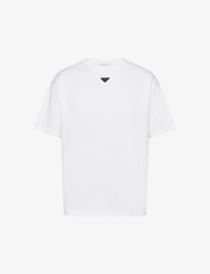 PRADA: Logo-plaque crewneck cotton T-shirt