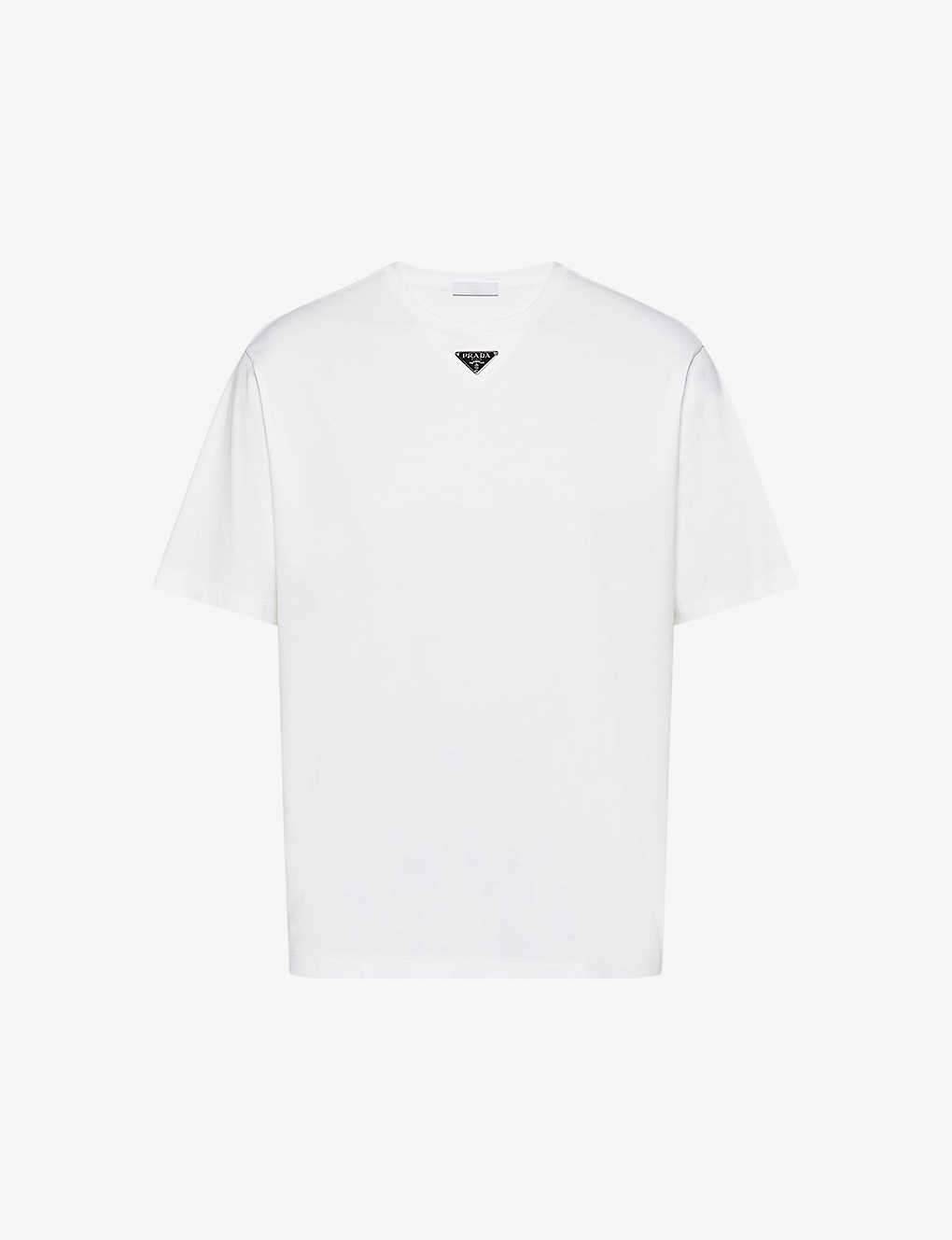 Prada Logo-plaque Crewneck Cotton T-shirt In White