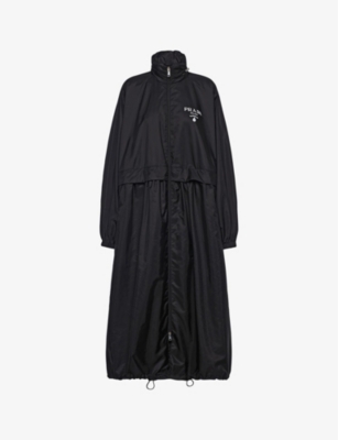 PRADA: Brand-print drawstring-hem Re-Nylon hooded raincoat