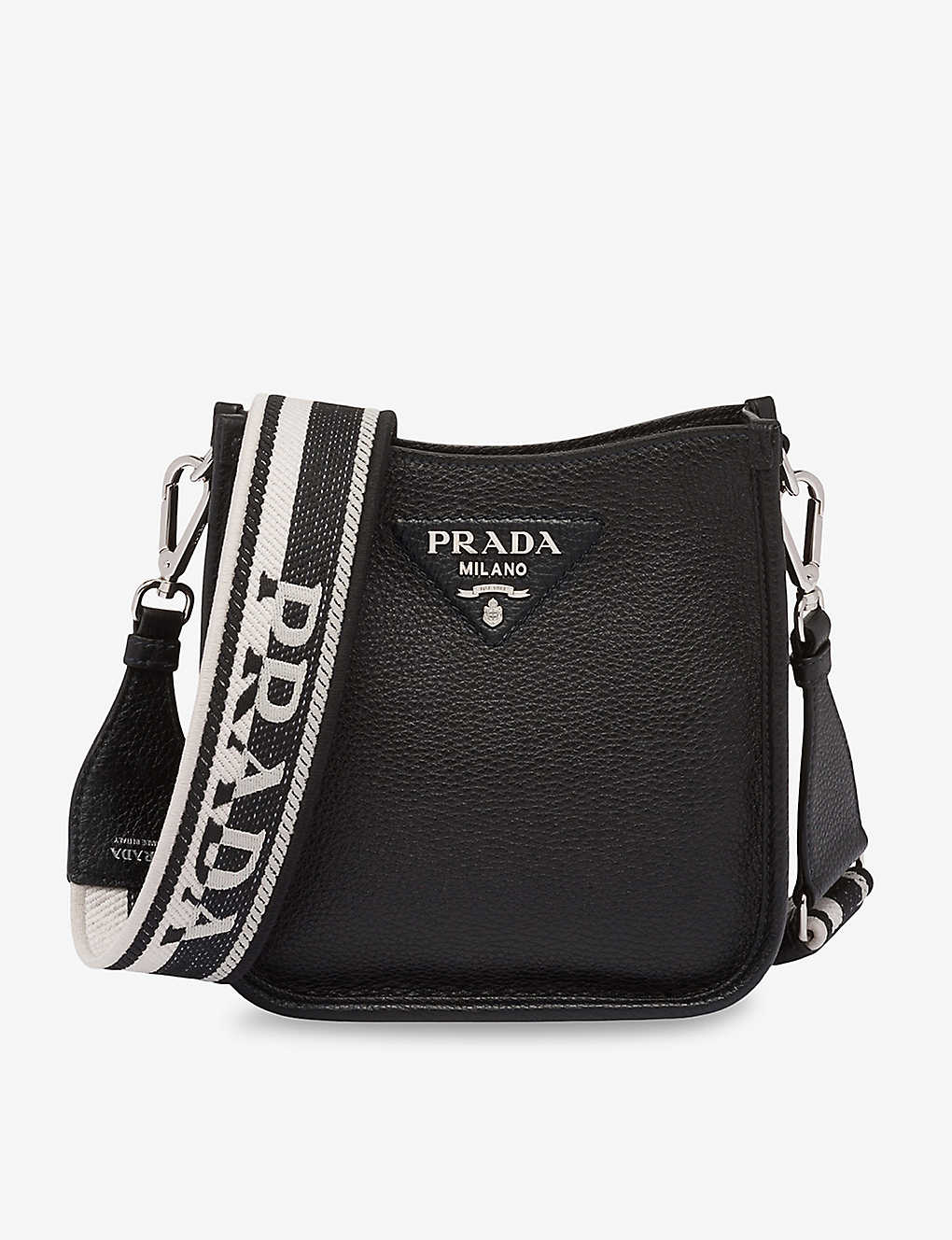 Prada Womens Black Brand-plaque Mini Grained-leather Shoulder Bag