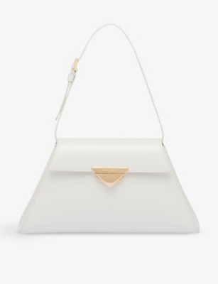 Shop Prada Brand-engraved Medium Brushed Leather Tote Bag In White