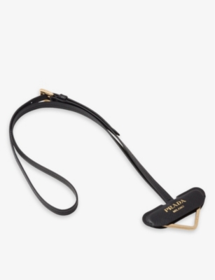 Prada Womens Black Logo-engraved Leather And Metal Keyring In Black
