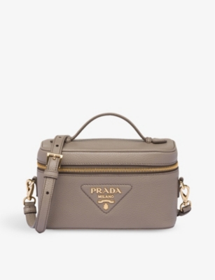 Prada Logo-plaque Leather Mini-bag In Grey