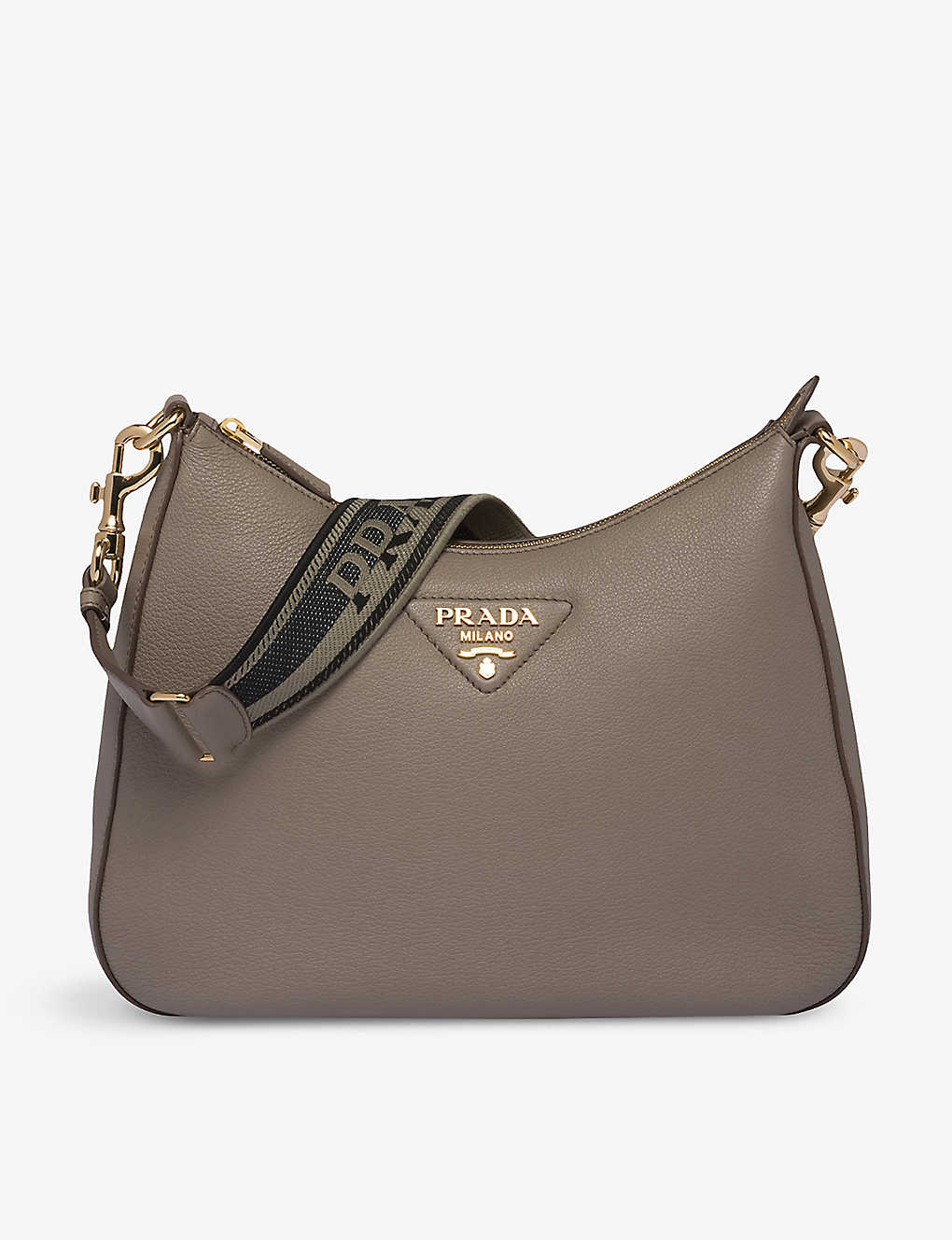 Prada Womens Grey Brand-plaque Grained-leather Shoulder Bag