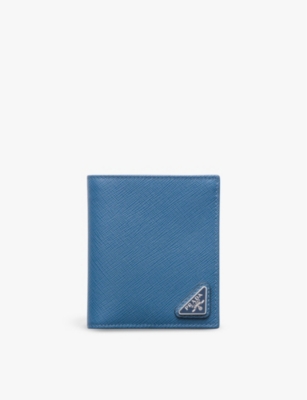 Prada Mens Blue Logo-plaque Leather Wallet