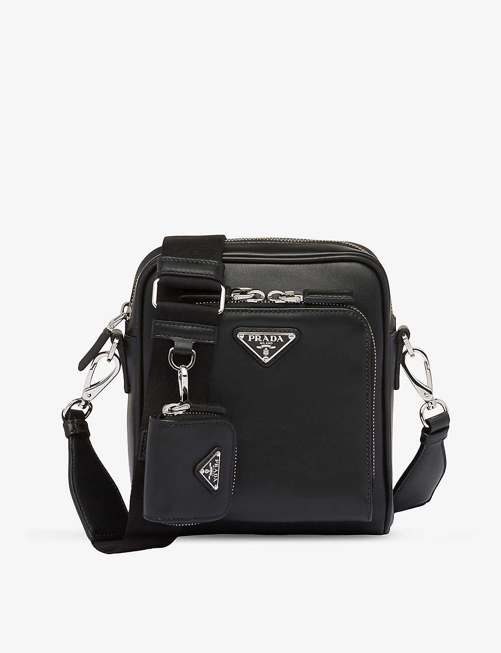 Shop Prada Logo-plaque Leather Shoulder Bag In Black