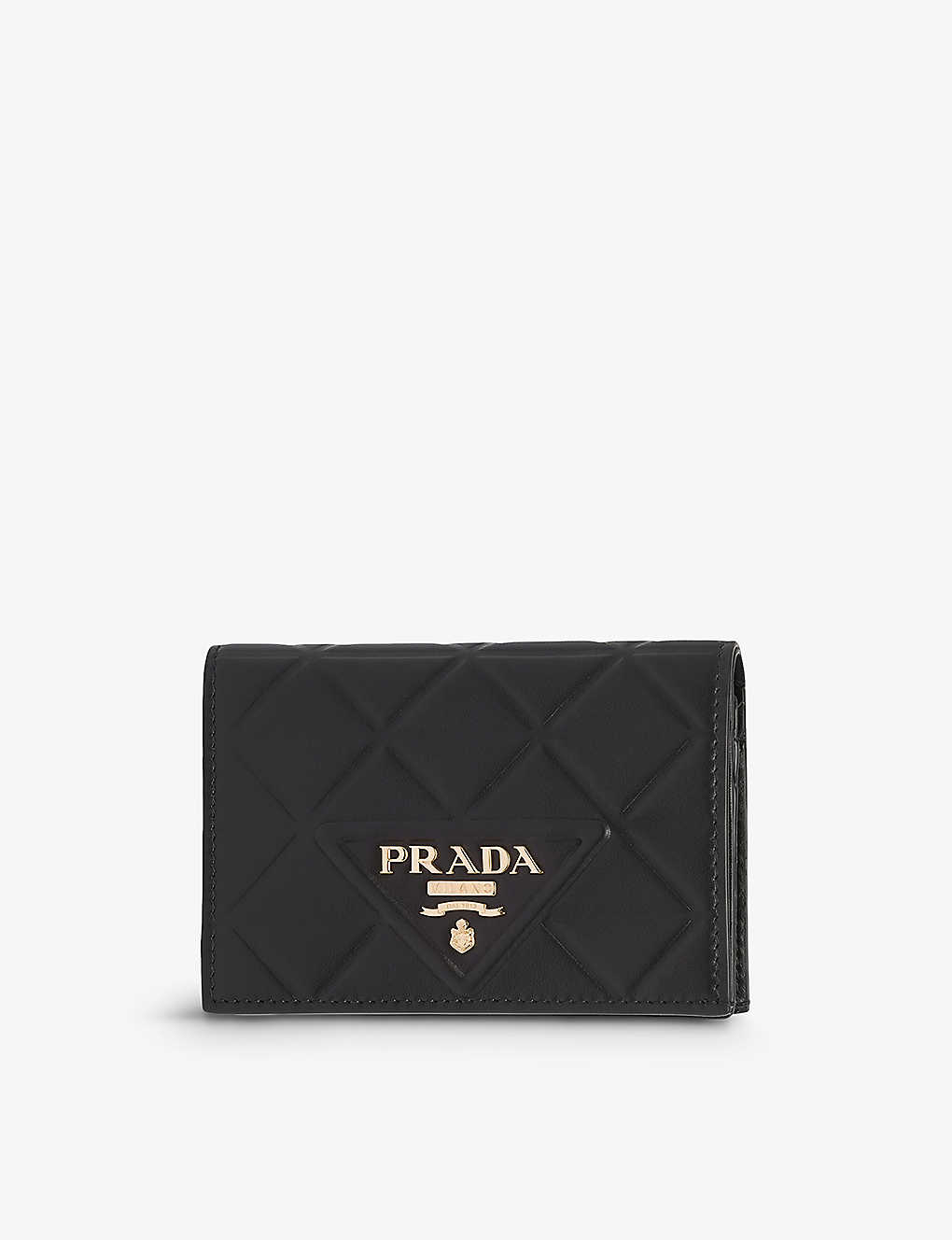 Prada Womens Black Logo-plaque Quilted Small Leather Wallet